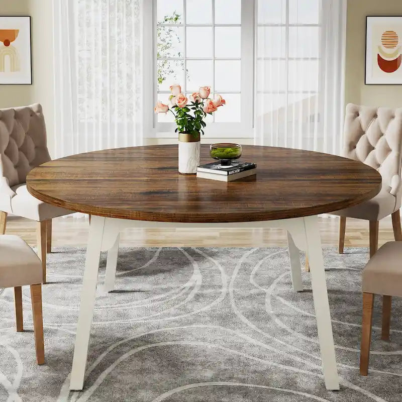 Round Dining Table for 4-6 People, 47-Inch Farmhouse Kitchen Table