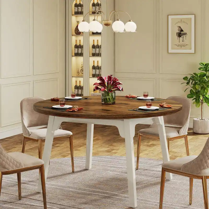 Round Dining Table for 4-6 People, 47-Inch Farmhouse Kitchen Table