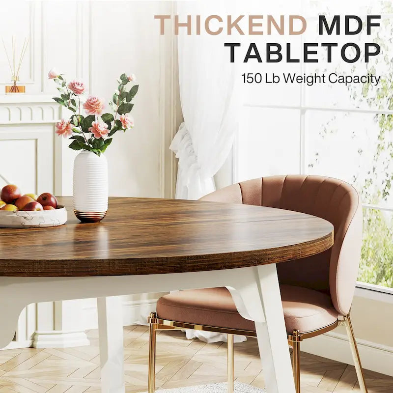 Round Dining Table for 4-6 People, 47-Inch Farmhouse Kitchen Table