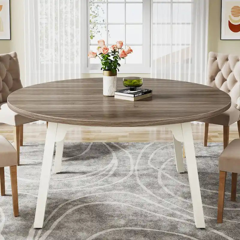 Round Dining Table for 4-6 People, 47-Inch Farmhouse Kitchen Table