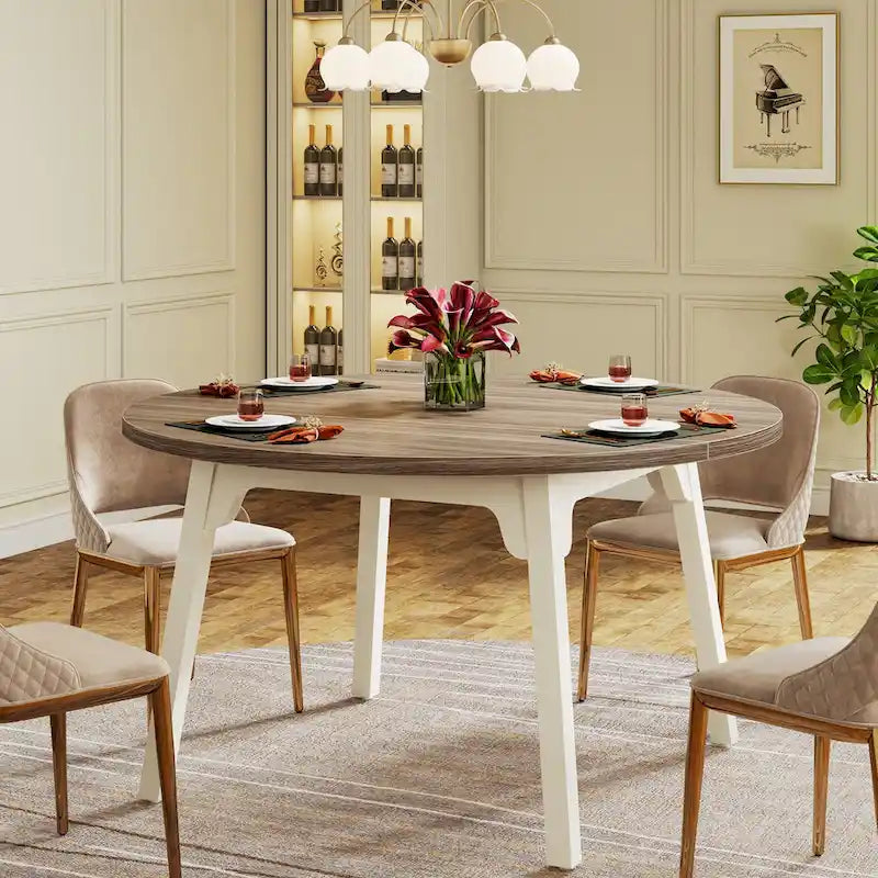 Round Dining Table for 4-6 People, 47-Inch Farmhouse Kitchen Table