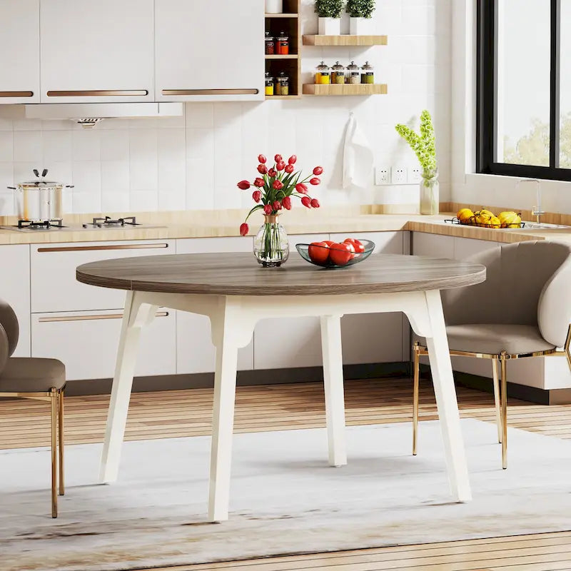Round Dining Table for 4-6 People, 47-Inch Farmhouse Kitchen Table
