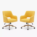 WestinTrends Genevieve Mid-Century Modern Swivel Office Chair With Wheels (Set Of 2), Mustard