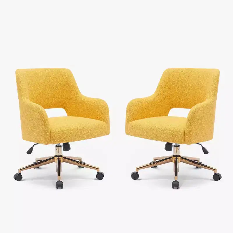 WestinTrends Genevieve Mid-Century Modern Swivel Office Chair With Wheels (Set Of 2), Mustard