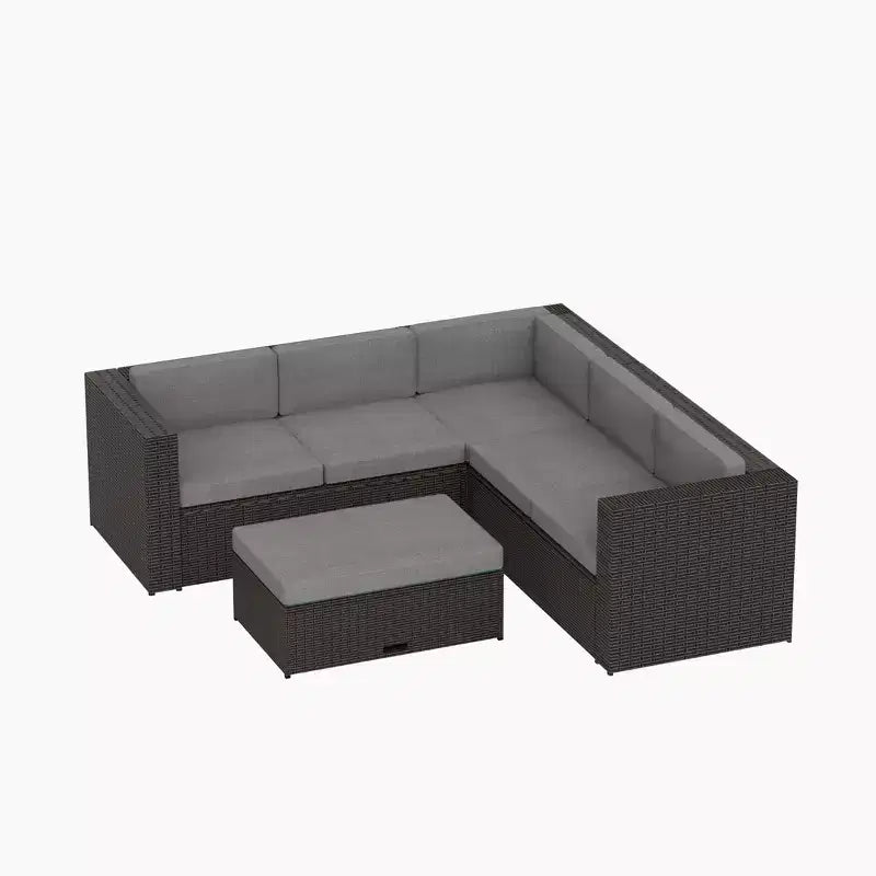 WestinTrends 6 Seater Outdoor Patio Modern Sectional Set with Storage Ottoman, Brown/Gray