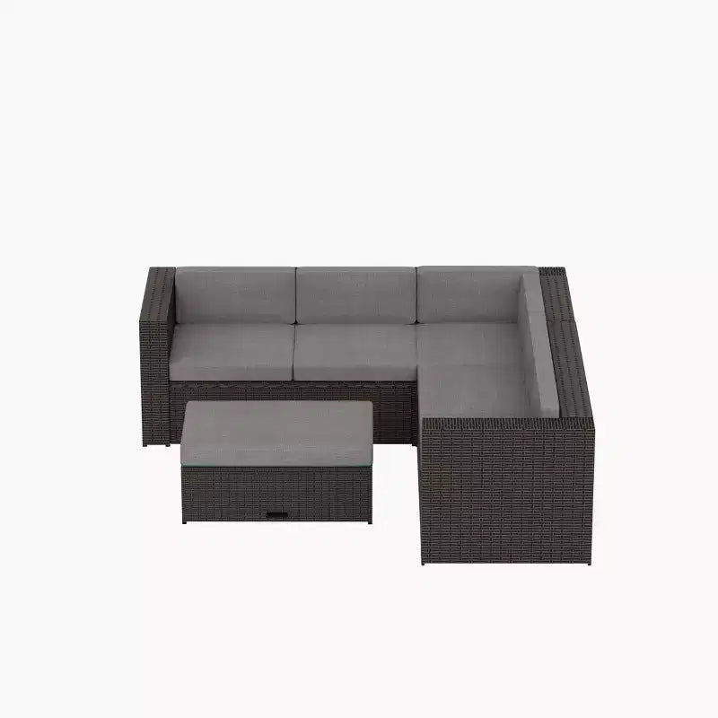 WestinTrends 6 Seater Outdoor Patio Modern Sectional Set with Storage Ottoman, Brown/Gray