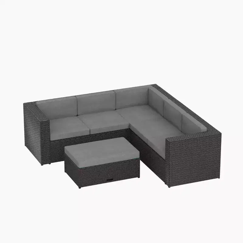 WestinTrends 6 Seater Outdoor Patio Modern Sectional Set with Storage Ottoman, Coffee/Gray