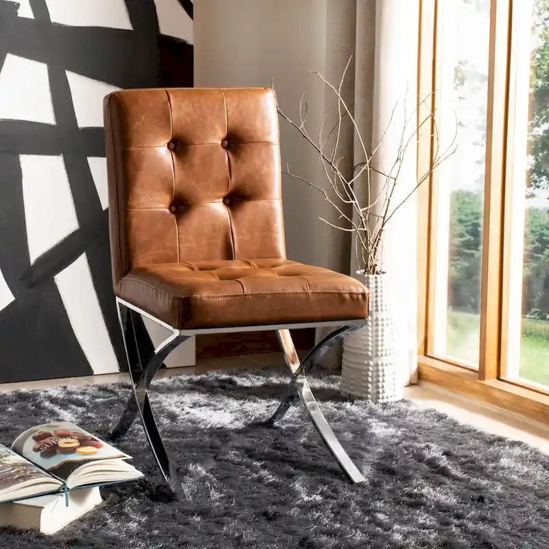 SAFAVIEH Merrilee Glam Black Chrome Tufted Side Chair - 19Wx23Dx35H