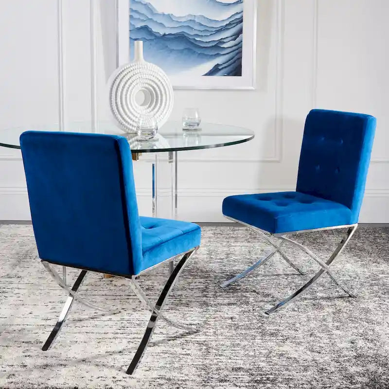SAFAVIEH Merrilee Glam Black Chrome Tufted Side Chair - 19Wx23Dx35H