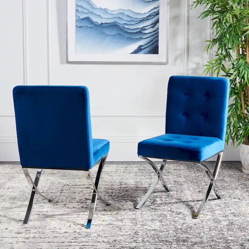 SAFAVIEH Merrilee Glam Black Chrome Tufted Side Chair - 19Wx23Dx35H