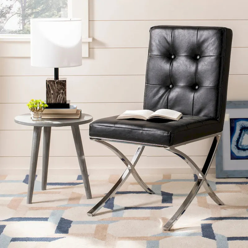 SAFAVIEH Merrilee Glam Black Chrome Tufted Side Chair - 19Wx23Dx35H