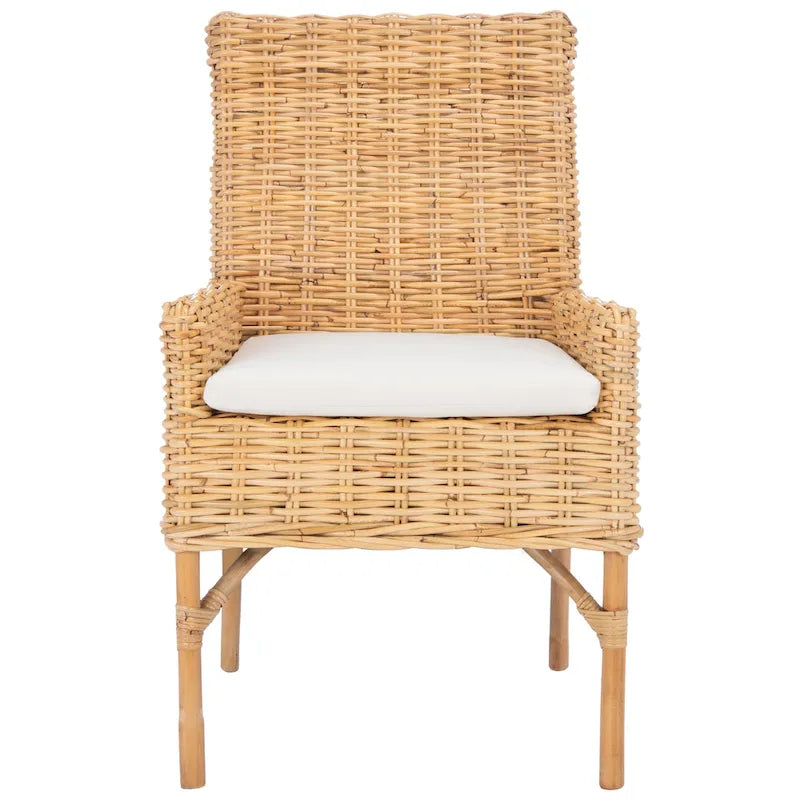 SAFAVIEH Winnifred Coastal Rattan Accent Chair with Cushion - 18.5 W x 22.8 L x 38.2 H - 19Wx23Dx38H