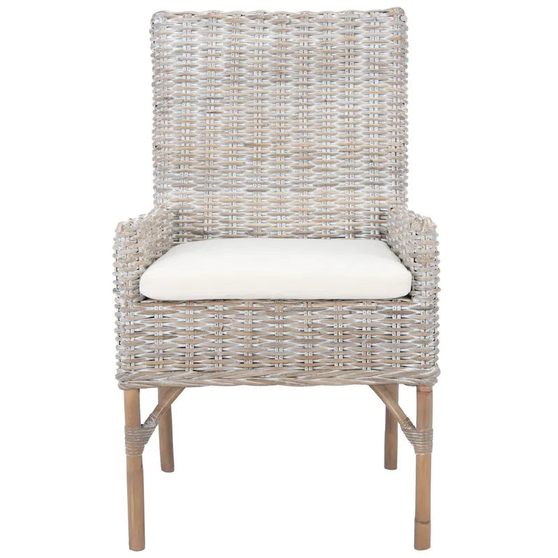 SAFAVIEH Winnifred Coastal Rattan Accent Chair with Cushion - 18.5 W x 22.8 L x 38.2 H - 19Wx23Dx38H