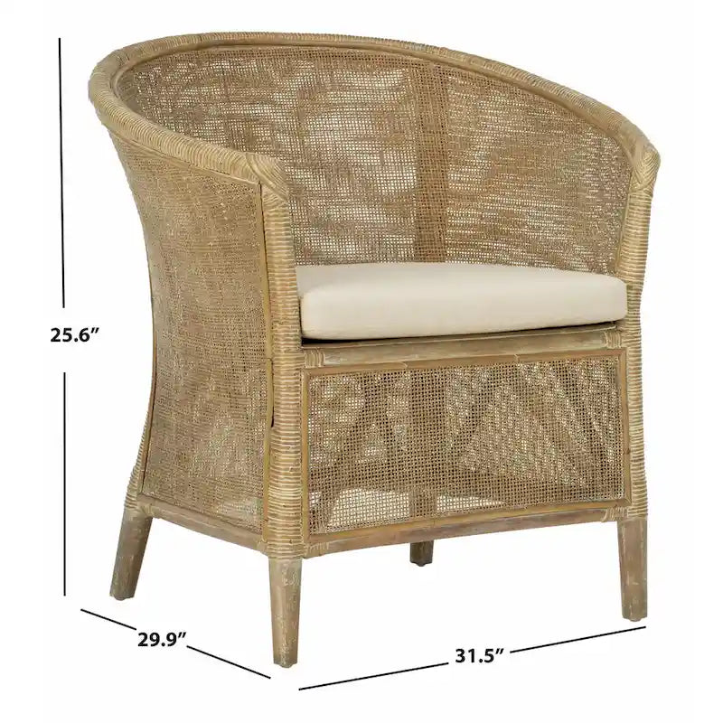SAFAVIEH Basilina Rattan Arm Chair Washed - 31.5 x 29.9 x 25.6 - 30Wx26Dx32H