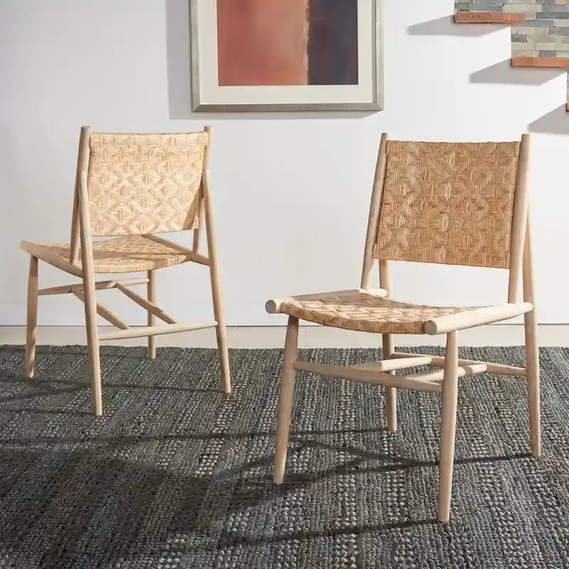 Chaise de salle à manger côtière en rotin Nadine de SAFAVIEH (Lot de 2) - 24,8 x 19,6 L x 15,7 H - 25Lx20Px35H