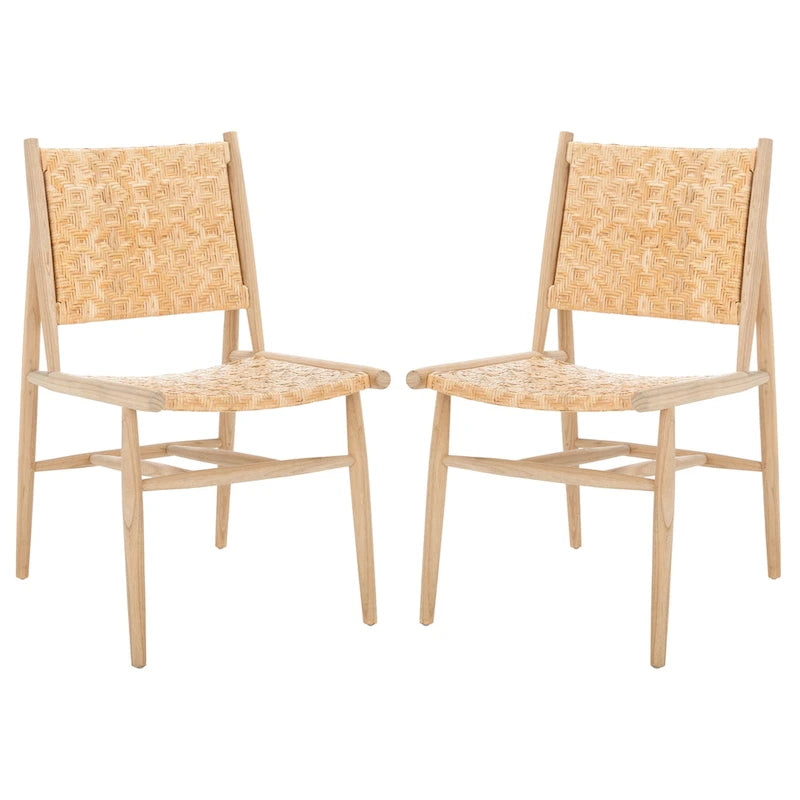 Chaise de salle à manger côtière en rotin Nadine de SAFAVIEH (Lot de 2) - 24,8 x 19,6 L x 15,7 H - 25Lx20Px35H