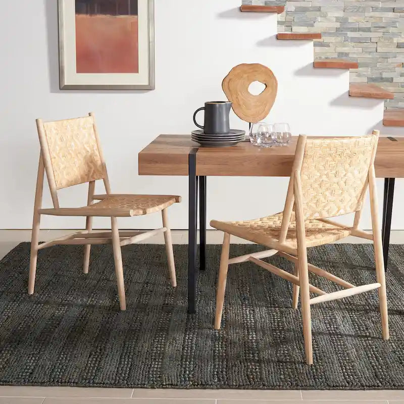 Chaise de salle à manger côtière en rotin Nadine de SAFAVIEH (Lot de 2) - 24,8 x 19,6 L x 15,7 H - 25Lx20Px35H