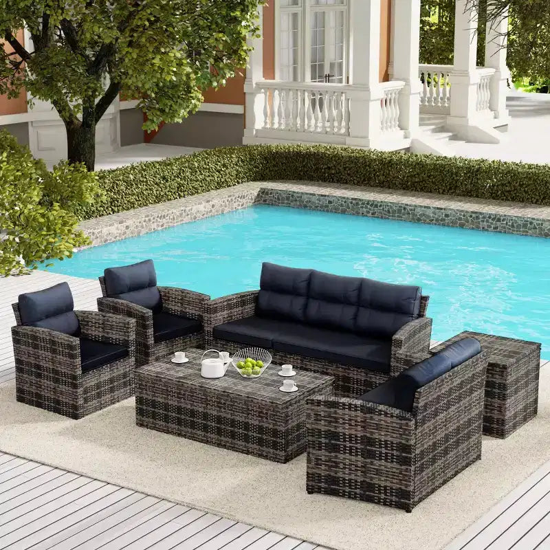 WestinTrends 6-Piece PE Rattan Wicker Outdoor Patio Conversation Sofa Set