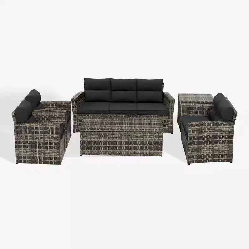 WestinTrends 6-Piece PE Rattan Wicker Outdoor Patio Conversation Sofa Set