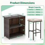 Costway Ensemble de bar de patio 3 pièces avec plateau de table en verre trempé, rangement à 2 niveaux, coussins amovibles