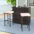 Costway Ensemble de bar de patio 3 pièces avec plateau de table en verre trempé, rangement à 2 niveaux, coussins amovibles