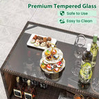 Costway Ensemble de bar de patio 3 pièces avec plateau de table en verre trempé, rangement à 2 niveaux, coussins amovibles