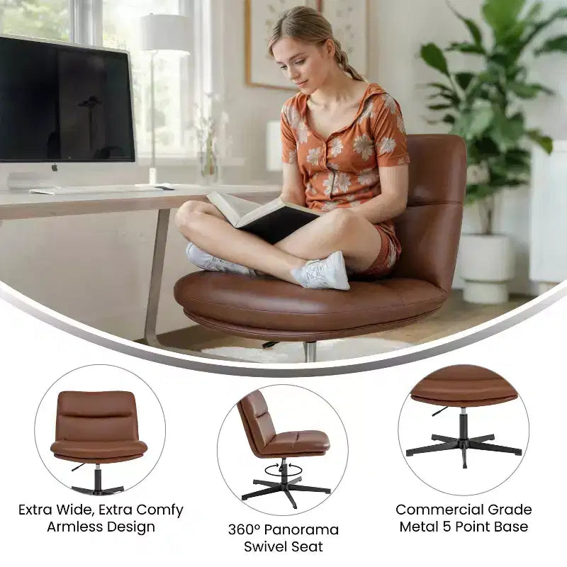 Chaise de bureau pivotante fixe sans accoudoirs Emma and Oliver Wide Mid-Back avec dossier/siège rembourrés, hauteur réglable et cadre robuste