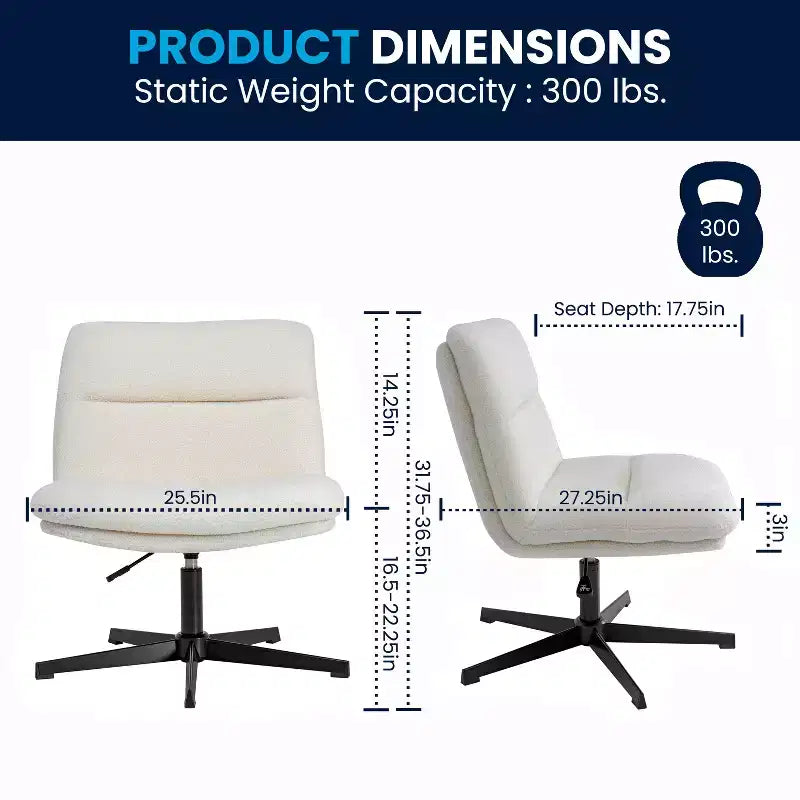 Chaise de bureau pivotante fixe sans accoudoirs Emma and Oliver Wide Mid-Back avec dossier/siège rembourrés, hauteur réglable et cadre robuste