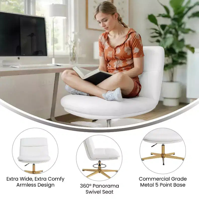 Chaise de bureau pivotante fixe sans accoudoirs Emma and Oliver Wide Mid-Back avec dossier/siège rembourrés, hauteur réglable et cadre robuste