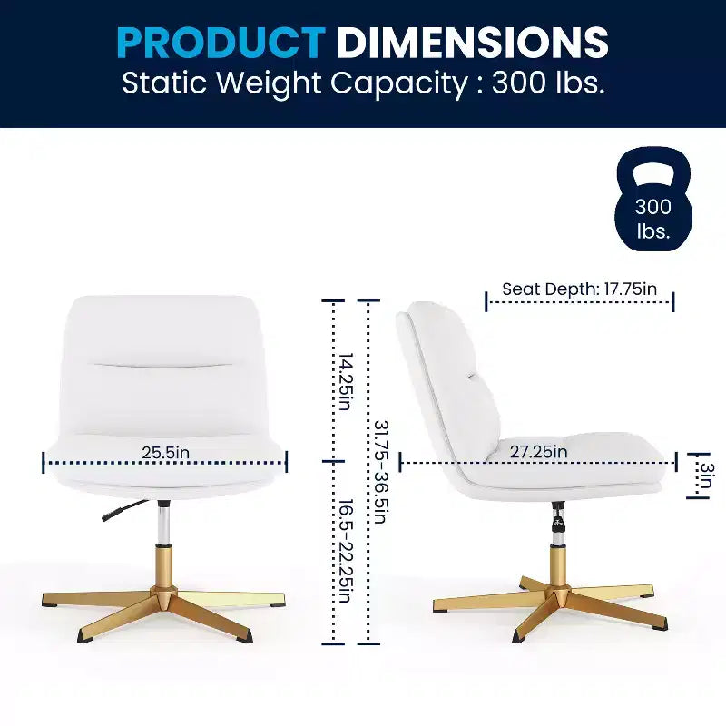 Chaise de bureau pivotante fixe sans accoudoirs Emma and Oliver Wide Mid-Back avec dossier/siège rembourrés, hauteur réglable et cadre robuste