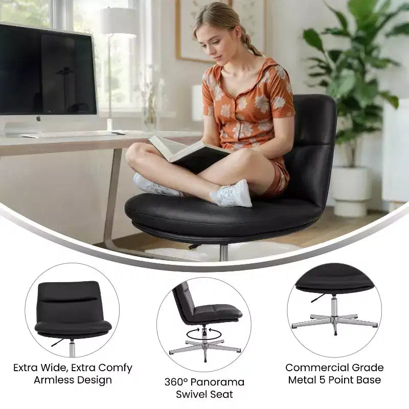Chaise de bureau pivotante fixe sans accoudoirs Emma and Oliver Wide Mid-Back avec dossier/siège rembourrés, hauteur réglable et cadre robuste