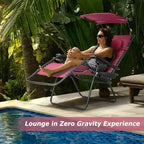 Chaise longue inclinable portable avec pare-soleil, porte-gobelet et conception pliable - Rouge foncé