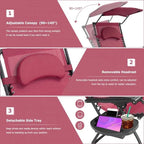 Chaise longue inclinable portable avec pare-soleil, porte-gobelet et conception pliable - Rouge foncé