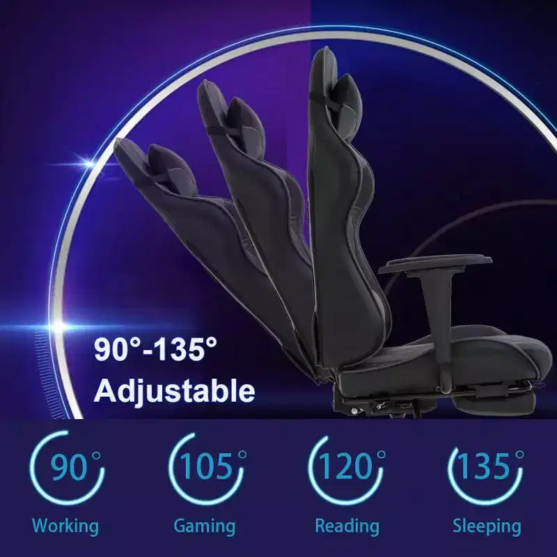 FDW Chaise de Bureau Gaming Fauteuil de Bureau Chaise de Direction Ergonomique en Cuir PU à Dossier Haut avec Support Lombaire et Repose-Pieds