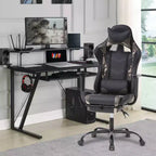 FDW Chaise de jeu de course, Chaises de jeu vidéo avec bureau d'ordinateur, Support lombaire et appui-tête en cuir PU, Siège pivotant à 360°