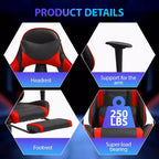 FDW Chaise de jeu de course, Chaises de jeu vidéo avec bureau d'ordinateur, Support lombaire et appui-tête en cuir PU, Siège pivotant à 360°