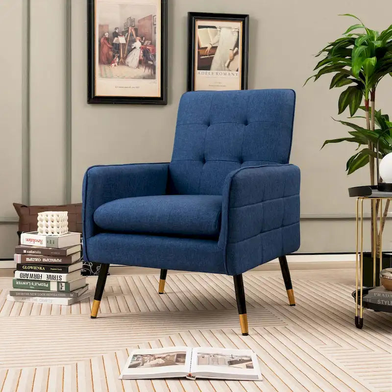 Costway Linen Fabric Accent Chair Modern Single Sofa Chair with Solid - See Details