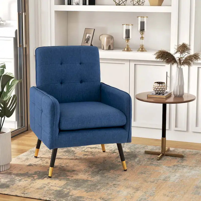 Costway Linen Fabric Accent Chair Modern Single Sofa Chair with Solid - See Details