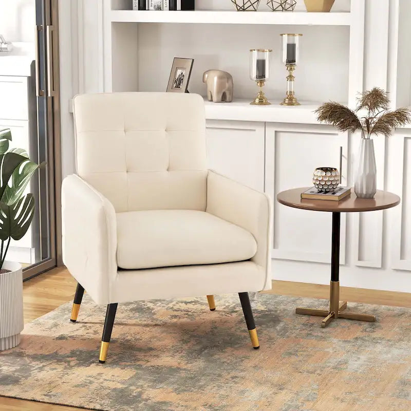 Costway Linen Fabric Accent Chair Modern Single Sofa Chair with Solid - See Details