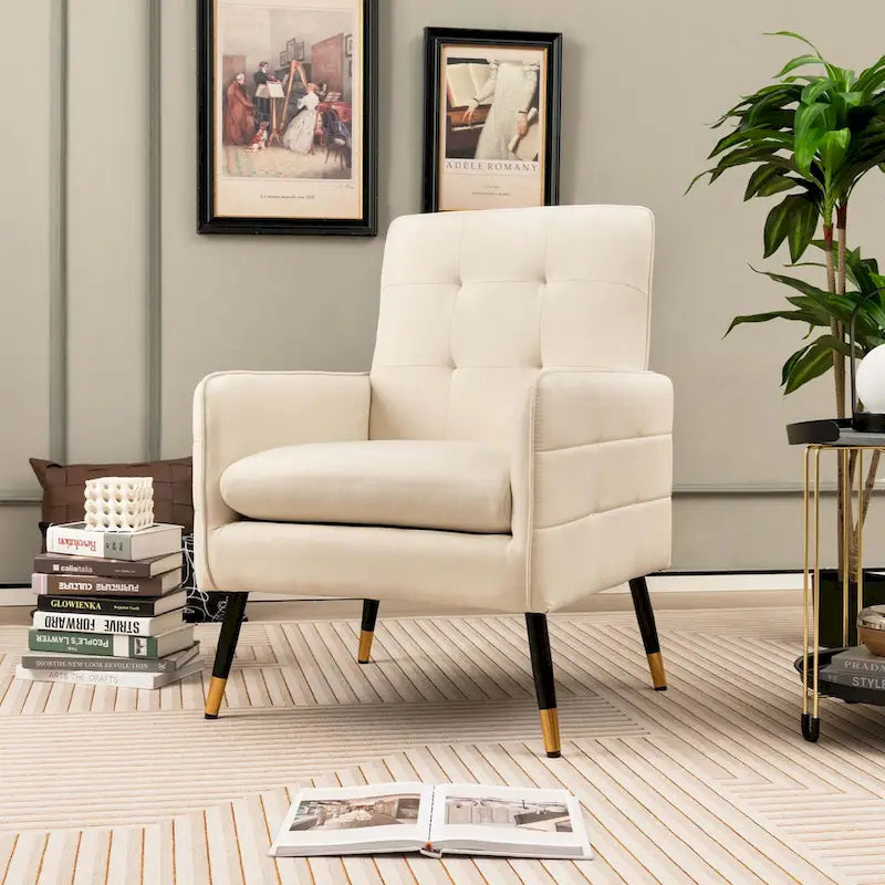 Costway Linen Fabric Accent Chair Modern Single Sofa Chair with Solid - See Details