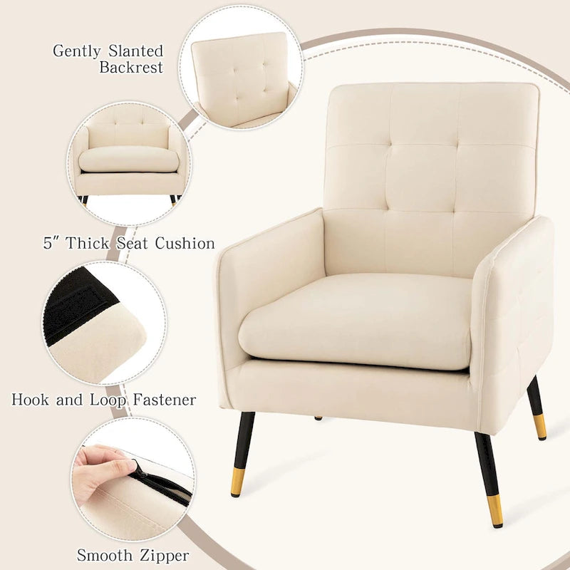 Costway Linen Fabric Accent Chair Modern Single Sofa Chair with Solid - See Details