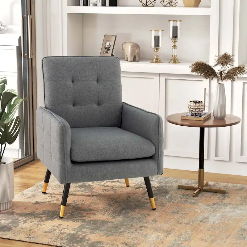 Costway Linen Fabric Accent Chair Modern Single Sofa Chair with Solid - See Details
