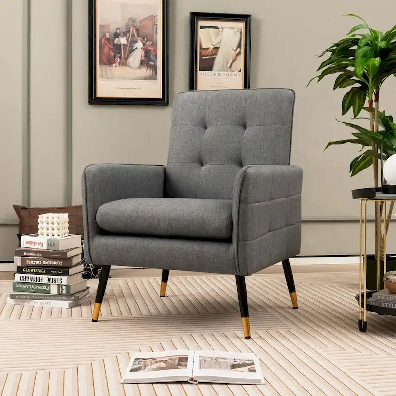 Costway Linen Fabric Accent Chair Modern Single Sofa Chair with Solid - See Details