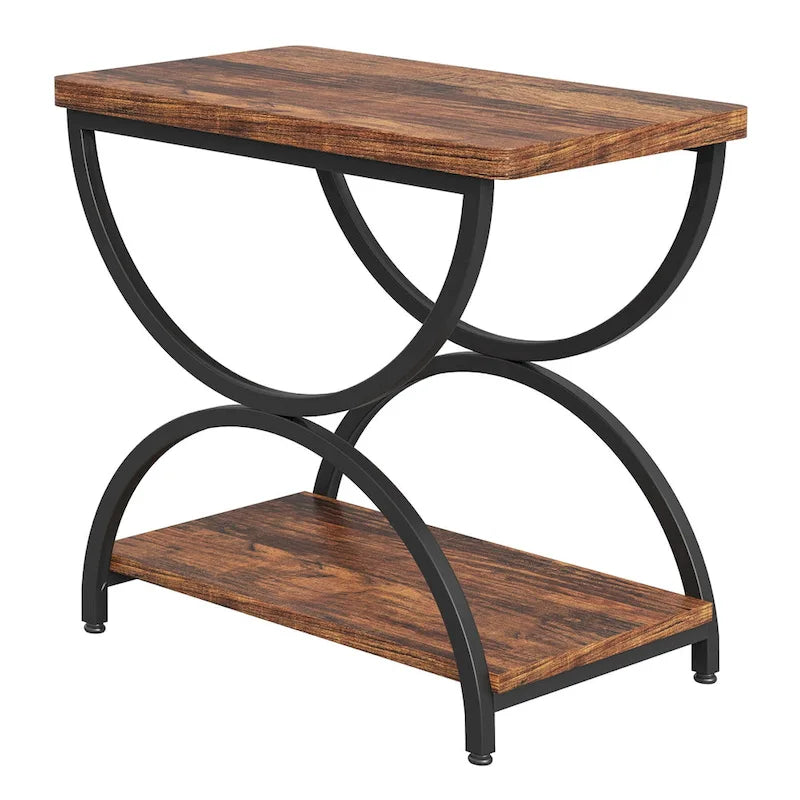 Table d'appoint rectangulaire à 2 niveaux en bois et métal