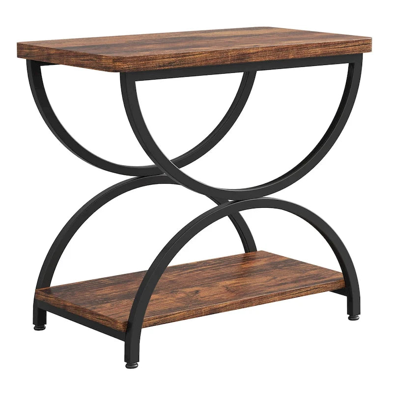 Table d'appoint rectangulaire à 2 niveaux en bois et métal