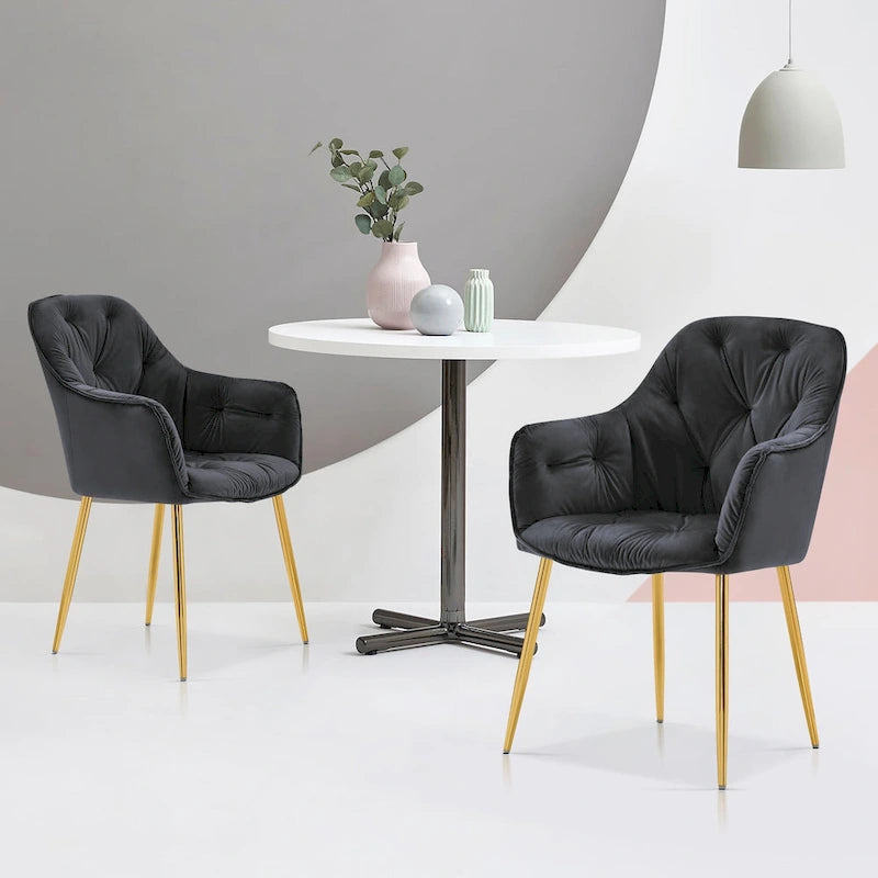 Ivinta Lot de 2 chaises de salle à manger capitonnées, chaise d'appoint avec pieds plaqués or massif