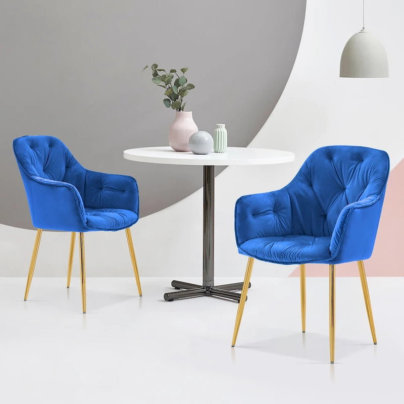 Ivinta Lot de 2 chaises de salle à manger capitonnées, chaise d'appoint avec pieds plaqués or massif