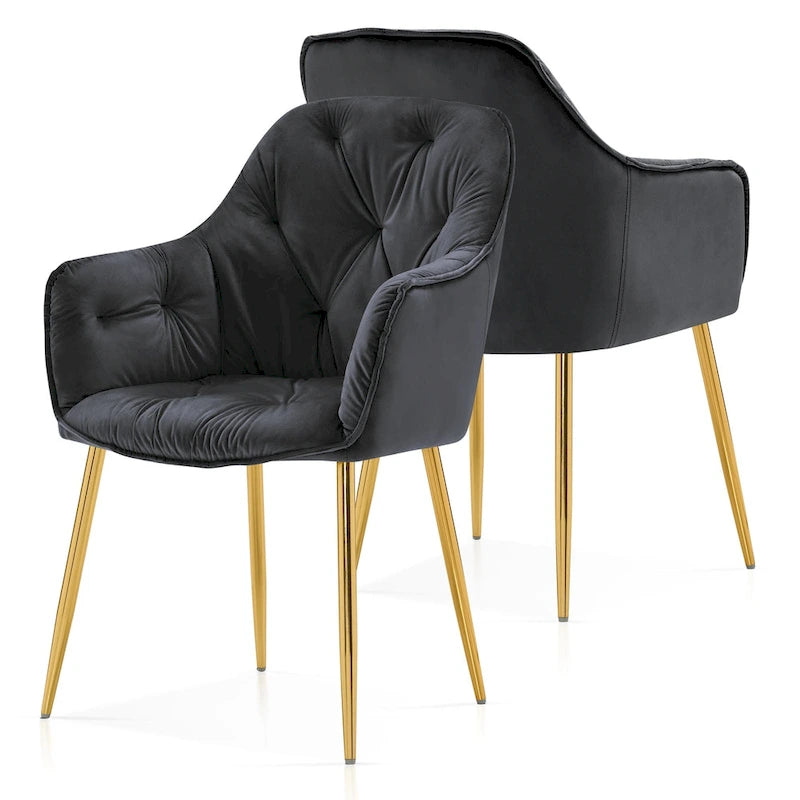 Ivinta Lot de 2 chaises de salle à manger capitonnées, chaise d'appoint avec pieds plaqués or massif