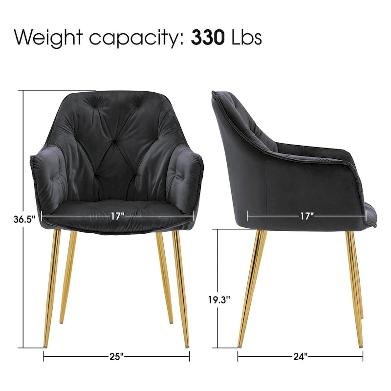 Ivinta Lot de 2 chaises de salle à manger capitonnées, chaise d'appoint avec pieds plaqués or massif