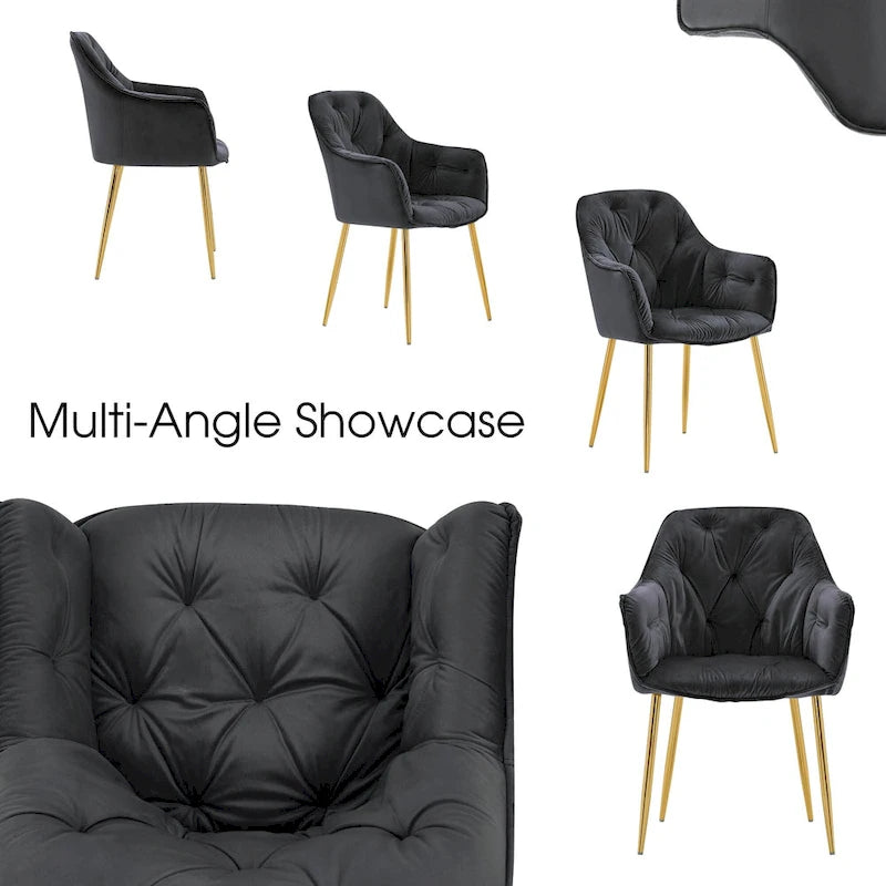 Ivinta Lot de 2 chaises de salle à manger capitonnées, chaise d'appoint avec pieds plaqués or massif